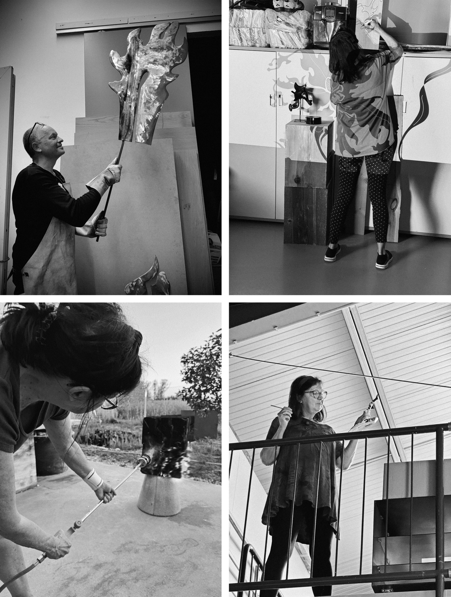 Helga und Manfred Lang beim der Erschaffung und Installation von Werken